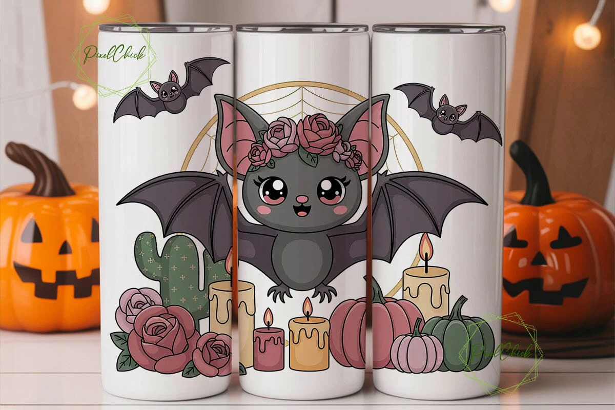 Kawaii Halloween Bat 20oz Tumbler Wrap - Image 3