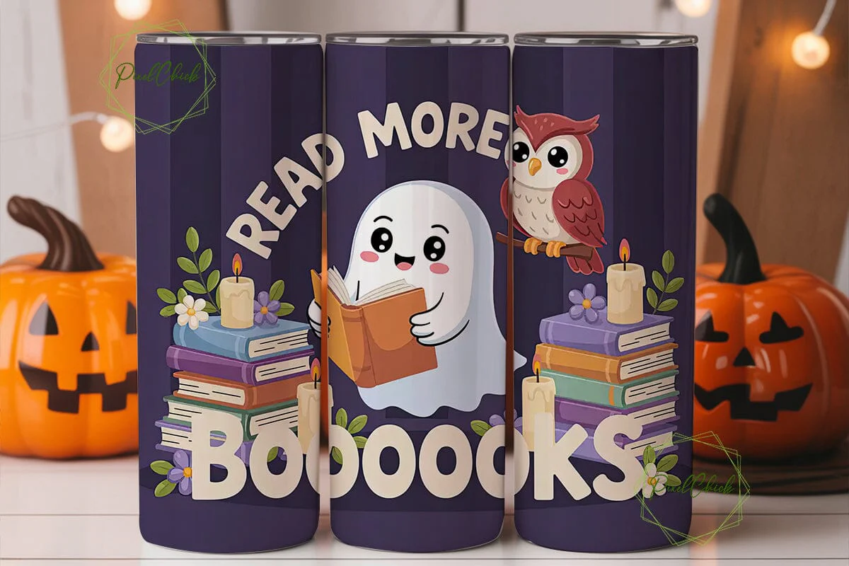 Kawaii Halloween Books Tumbler Wrap - Image 3
