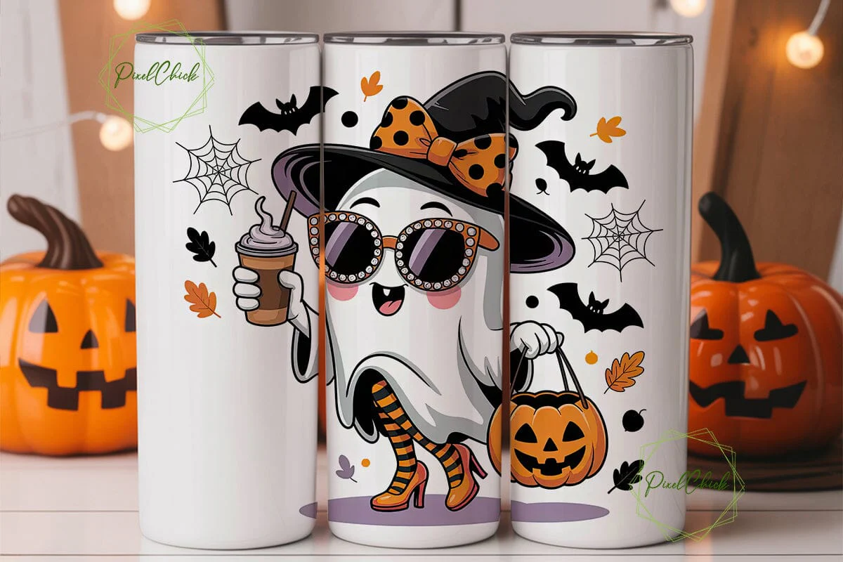 Kawaii Halloween Ghost 20oz Tumbler Wrap - Image 3