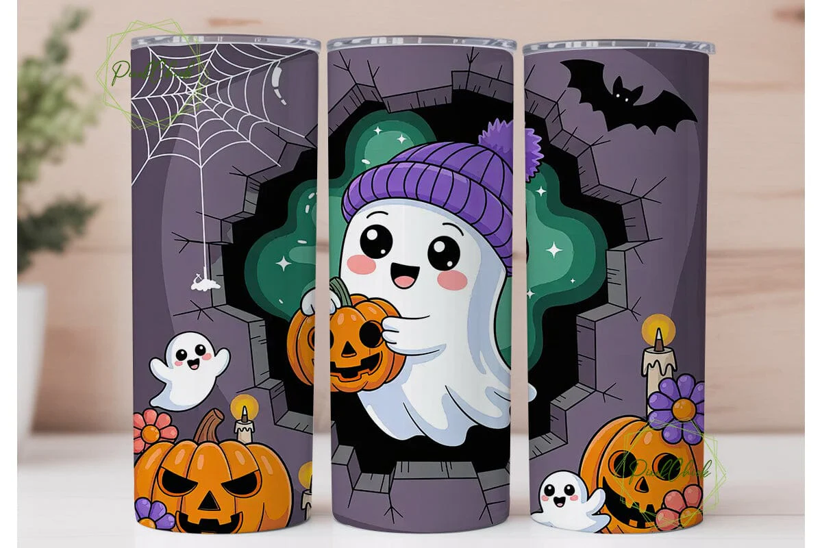 Kawaii Halloween Ghost 20oz Tumbler Wrap - Image 2