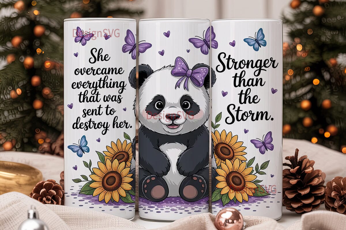 Kawaii Panda with Flowers Tumbler Wrap - Image 2