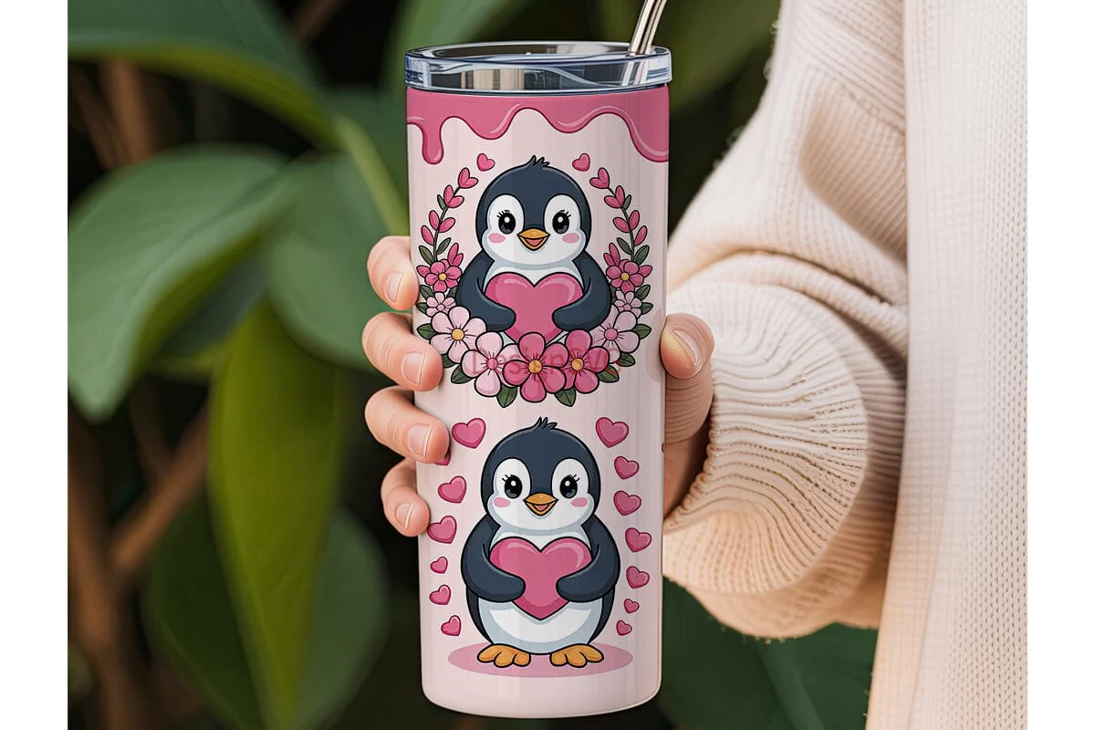 Kawaii Penguin Valentine 20oz Tumbler - Image 3