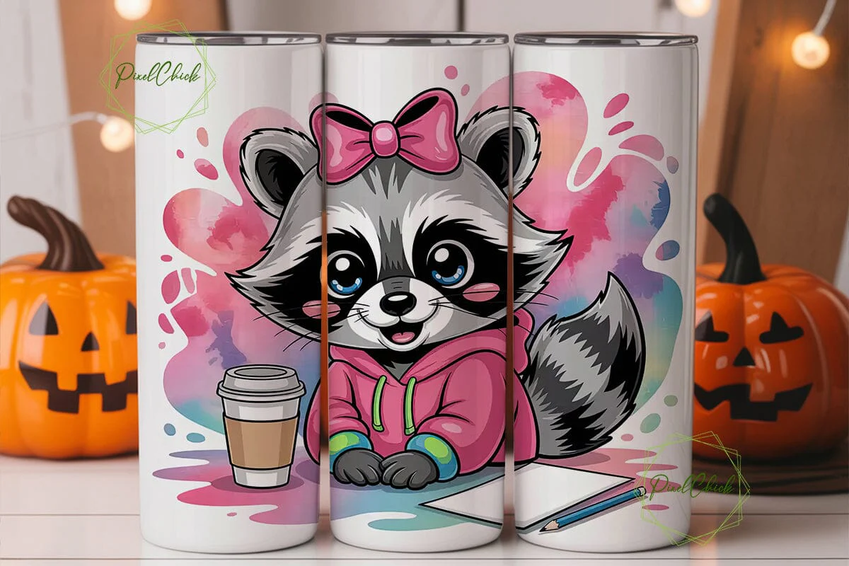 Kawaii Raccoon Artist 20oz Tumbler Wrap - Image 2