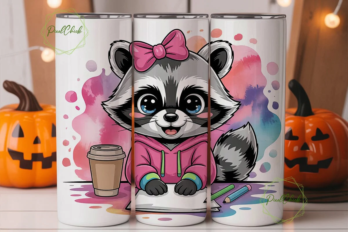 Kawaii Raccoon Artist 20oz Tumbler Wrap - Image 2