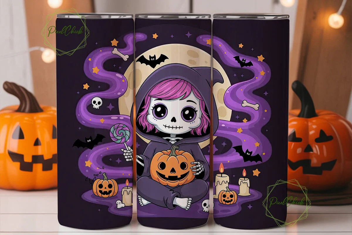 Kawaii Skeleton Halloween 20oz Tumbler - Image 3