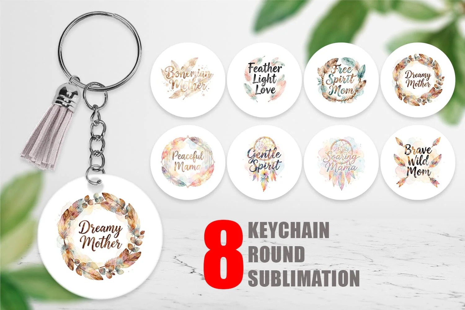 Keychain Watercolor Boho Dreamcatcher Mama Quotes