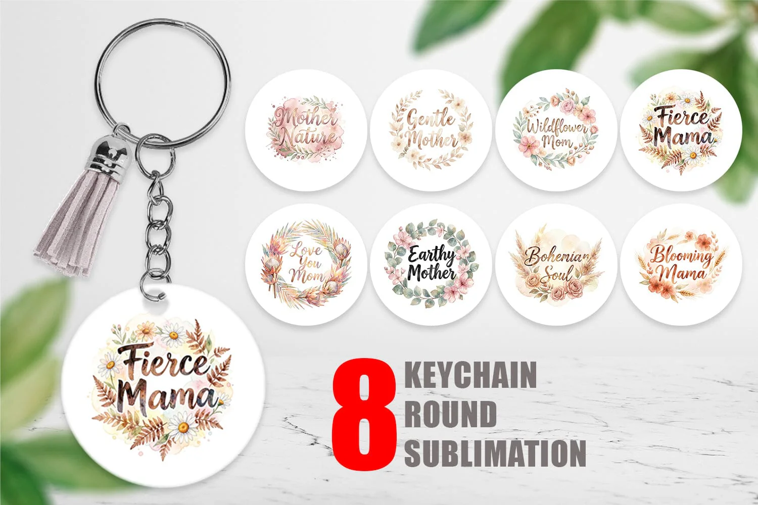 Keychain Watercolor Boho Floral Mama Quotes