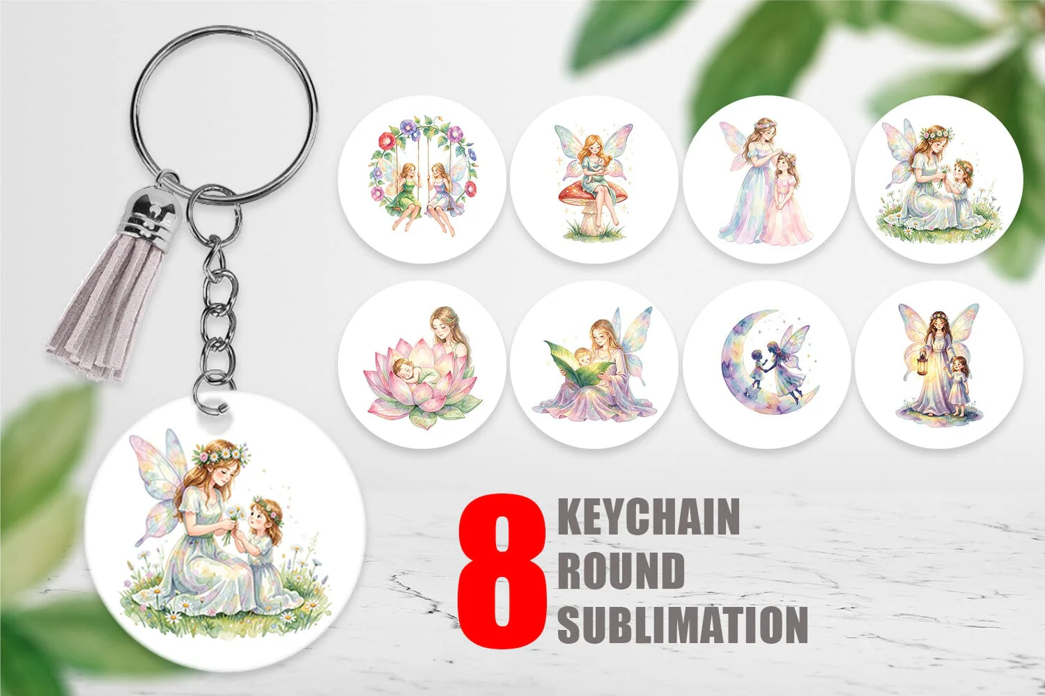 Keychain Watercolor Fairy Mom And Baby Fantasy