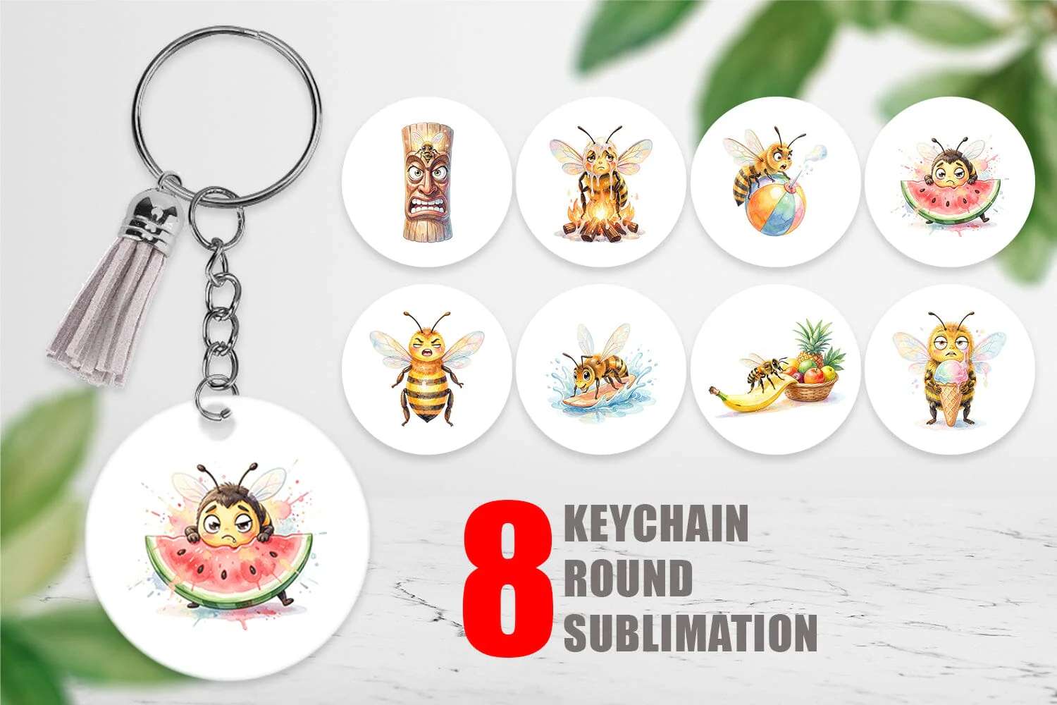 Keychain Watercolor Funny Clumsy Bee Summer Fail
