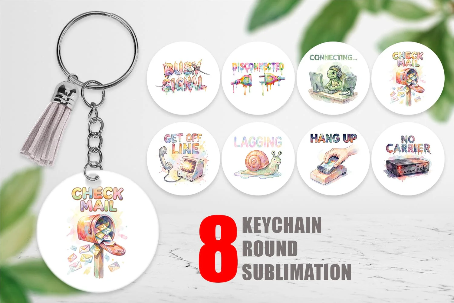 Keychain Watercolor Funny Dial-Up Internet Art