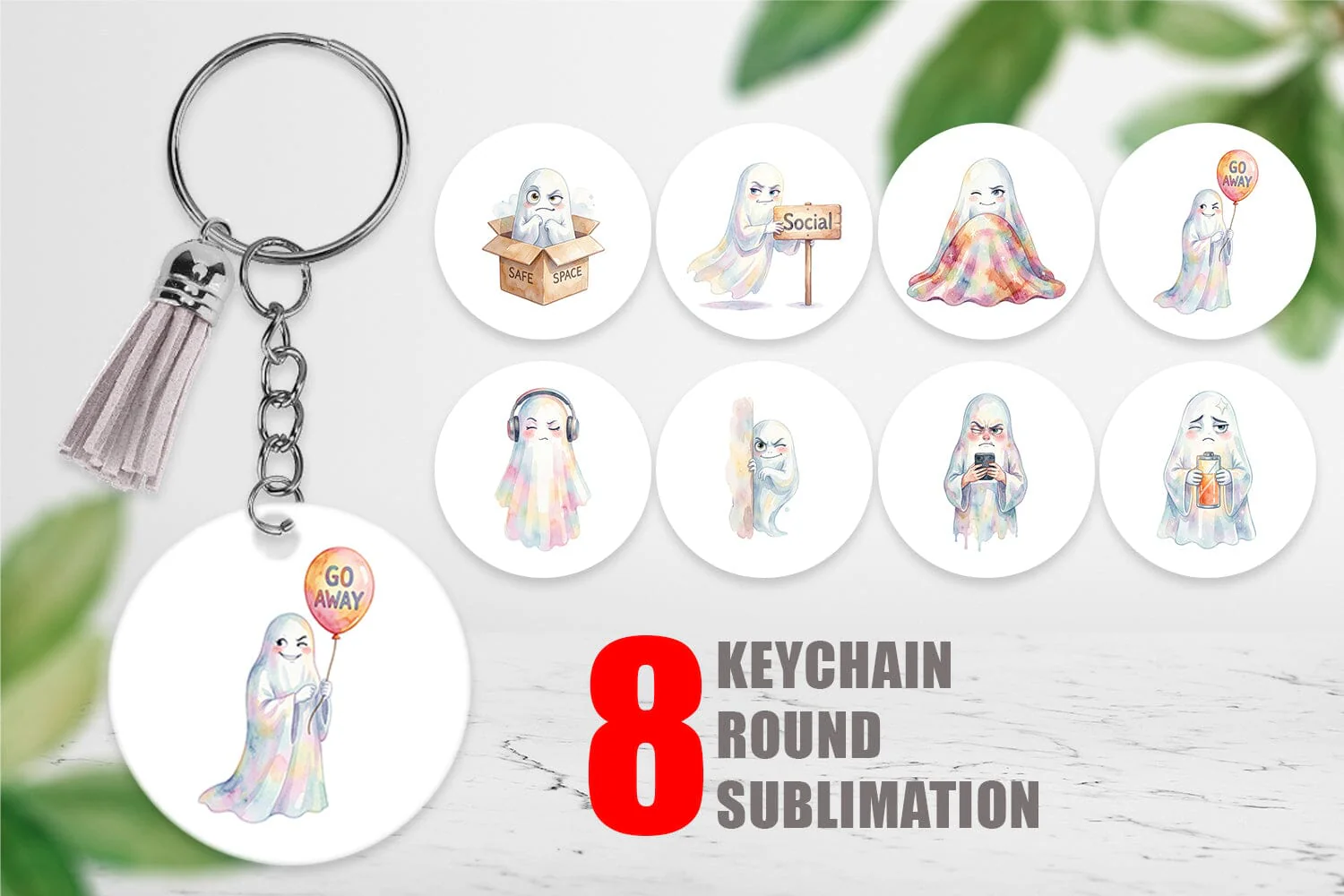Keychain Watercolor Sarcastic Introvert Ghost