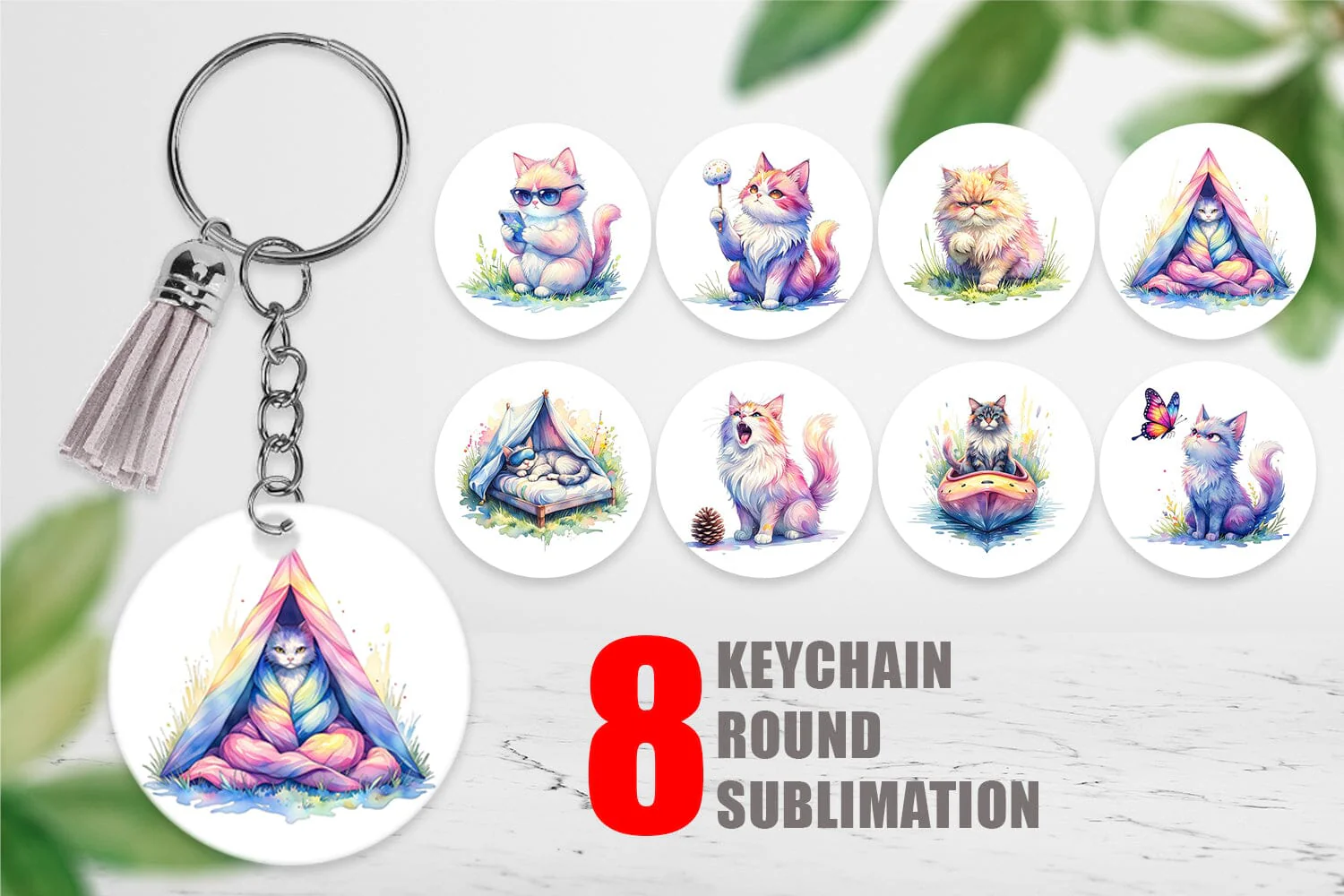 Keychain Watercolor Sassy Sarcastic Camping Cat