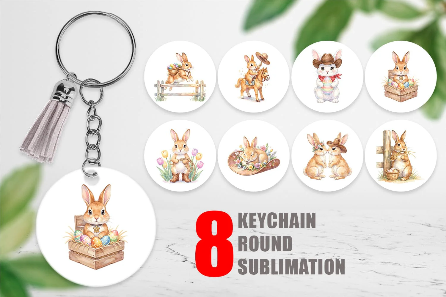 Keychain Watercolor Western Cowboy Bunny Easter