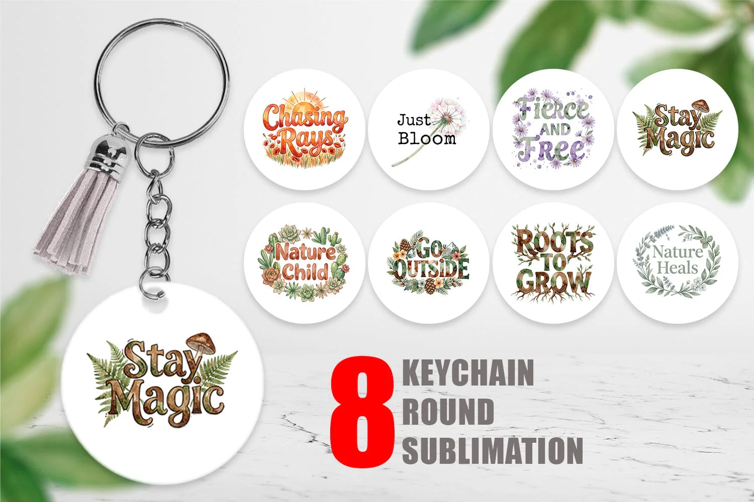 Keychain Watercolor Wildflower Boho Growth Quote