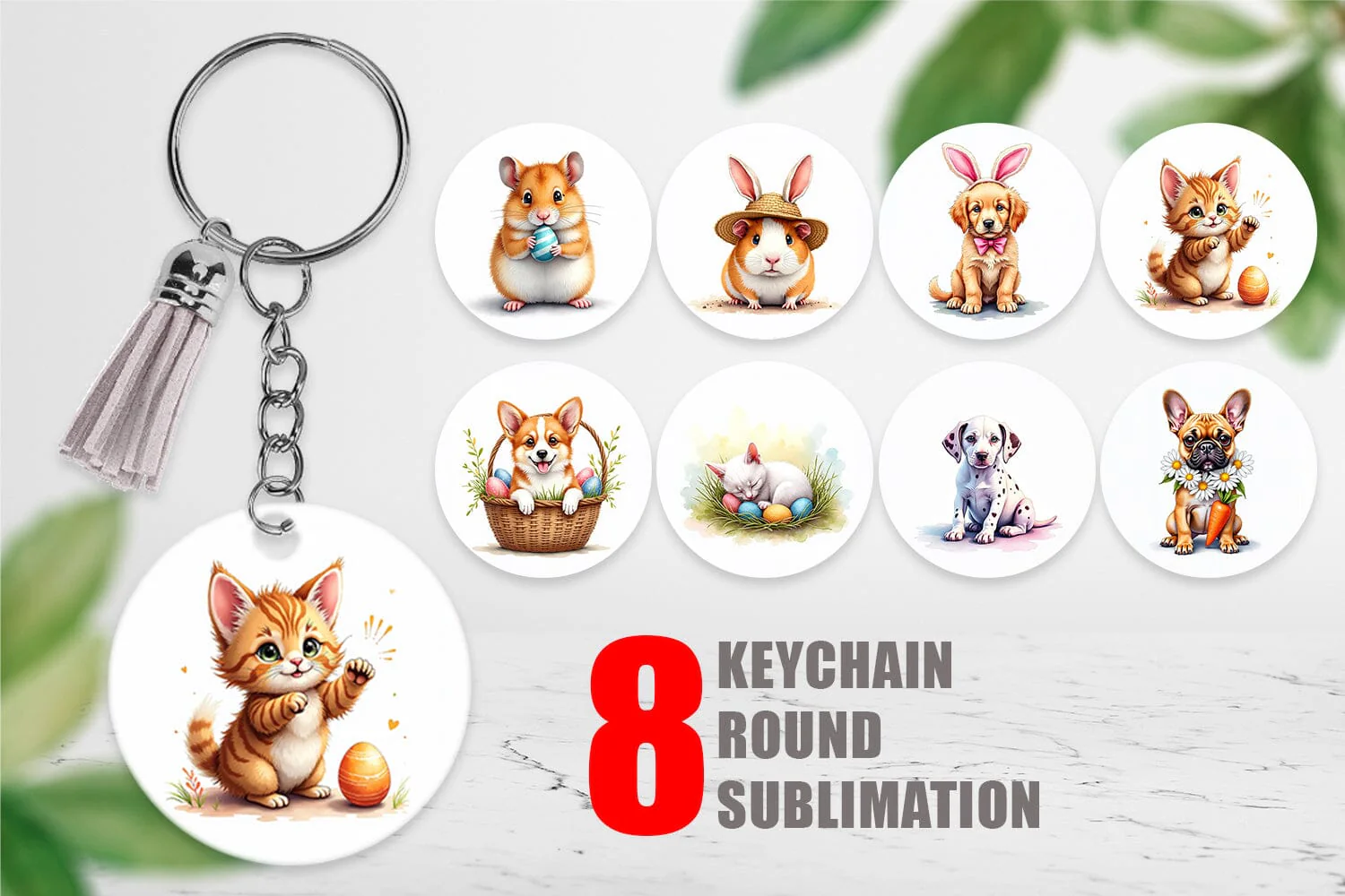 Keychain Whimsical Easter Pets