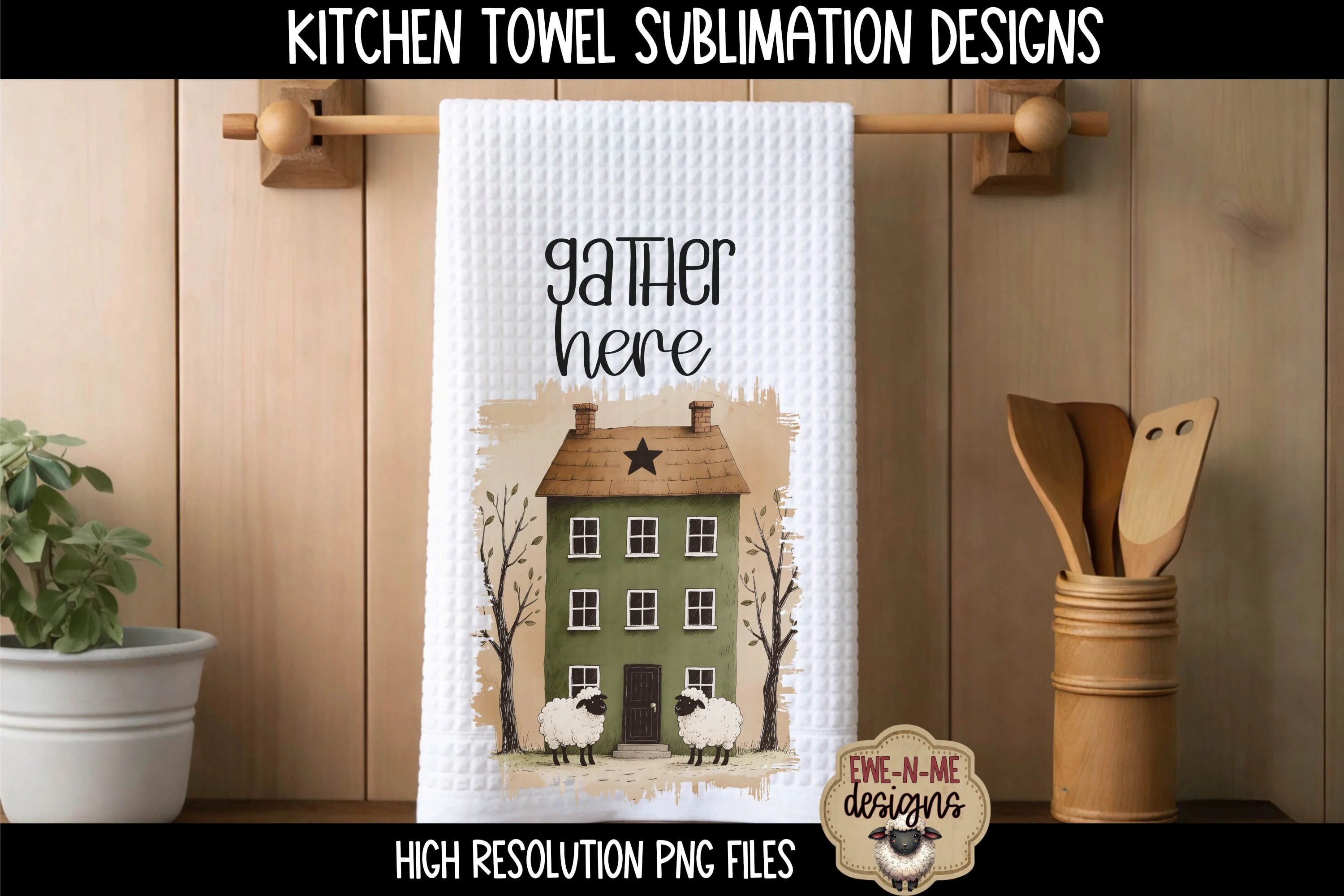 Kitchen Towel Sublimation PNG Files - Primitive Saltbox Houses - Image 4