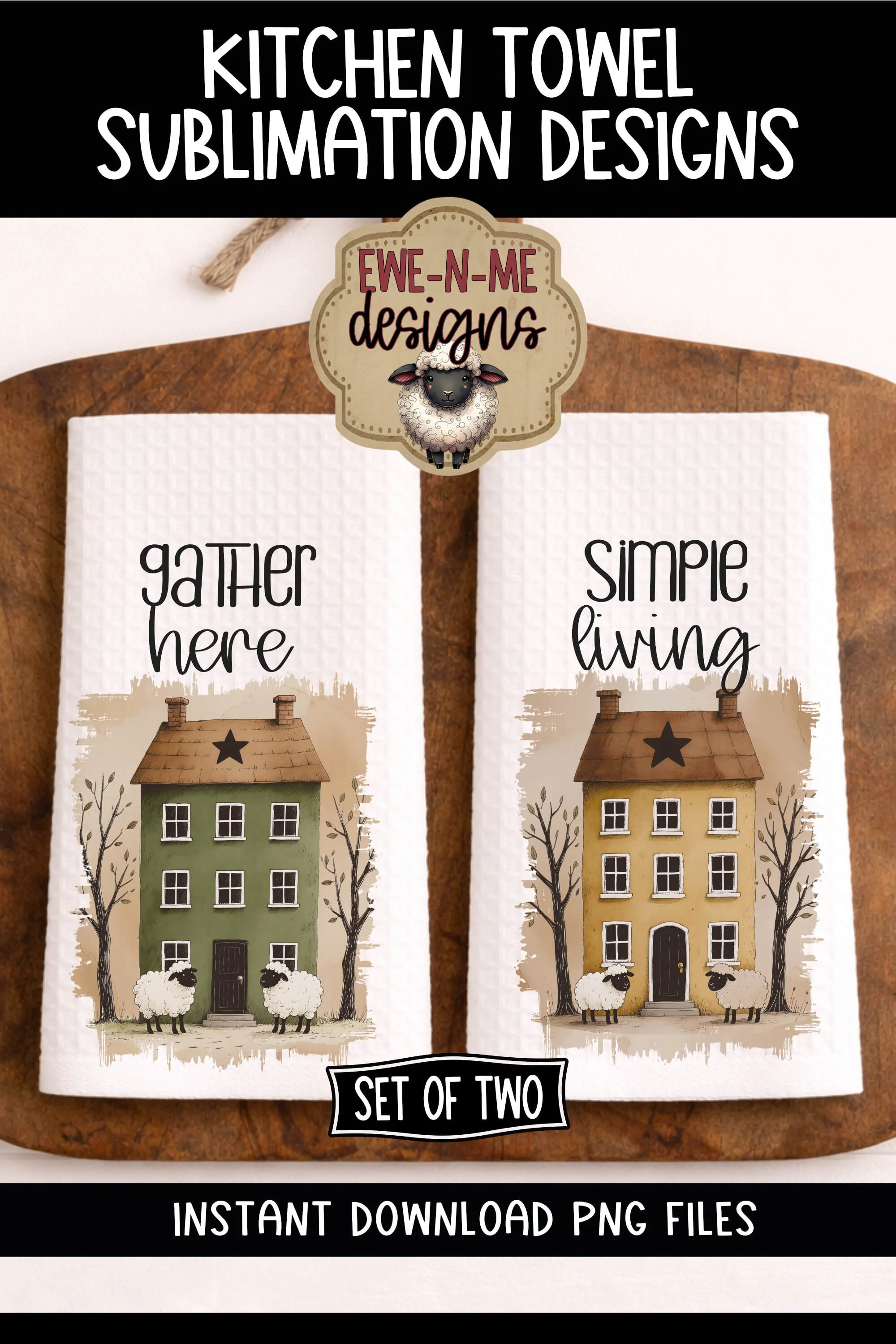 Kitchen Towel Sublimation PNG Files - Primitive Saltbox Houses - Image 6