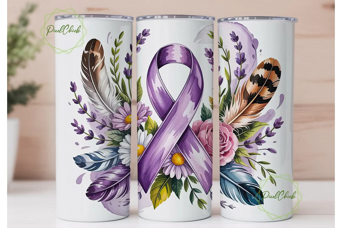 Lavender Awareness Ribbon Tumbler Wrap
