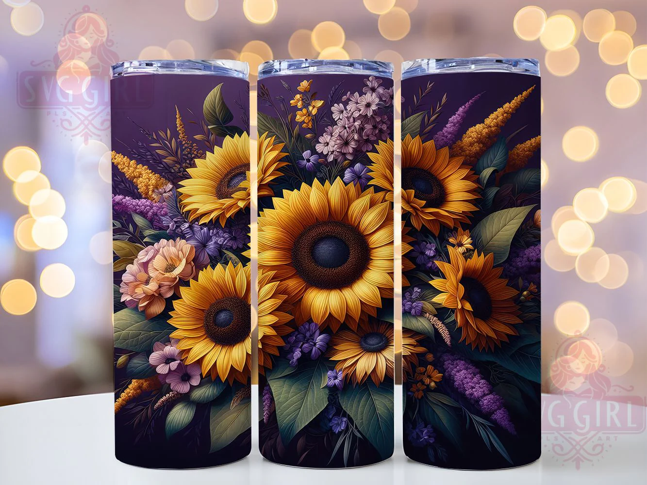 Lavender Sunflower Floral Tumbler, Sunflowers Bloom, Spring Floral, Seamless Pattern, Vibrant Style, 20Oz Tumbler, Sublimation Wrap