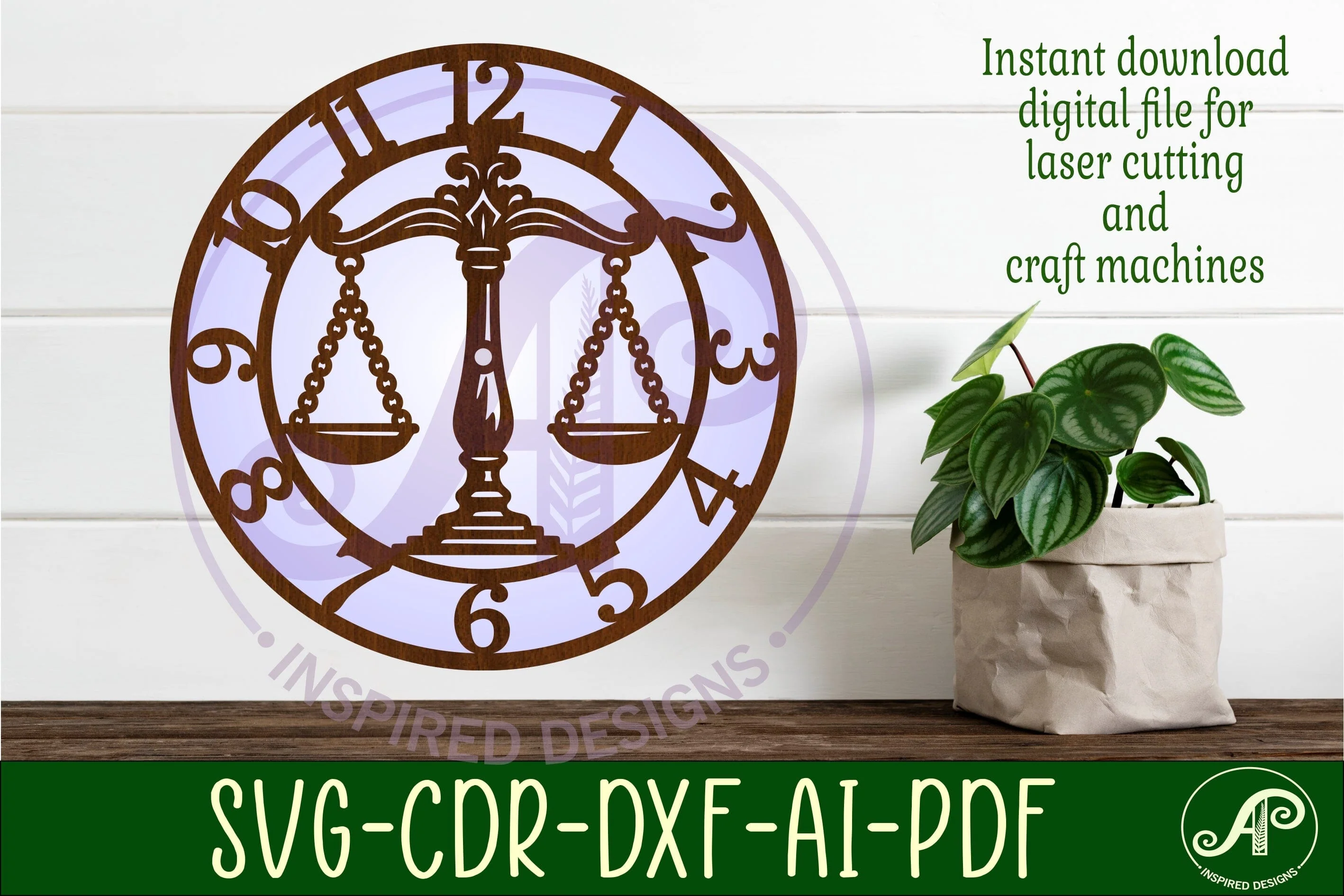 Lawyer Scales clock wall clock laser cut files