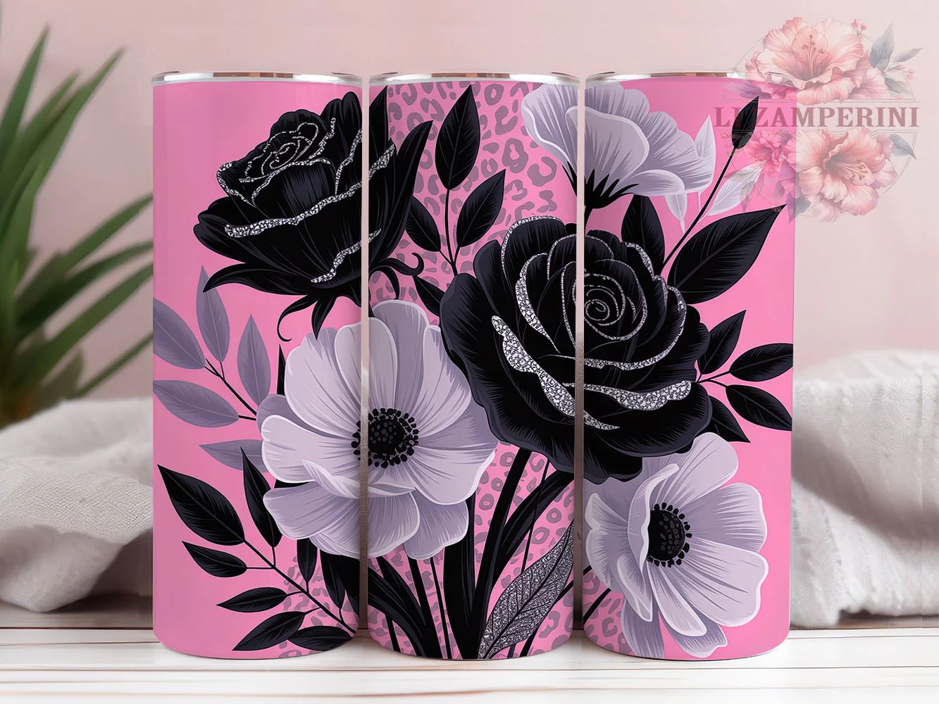 Leopard Black Rose Floral Tumbler Wrap, Black Rose, Purple Floral, Glam Style, Bold Wrap, Elegant Design, Sublimation Design