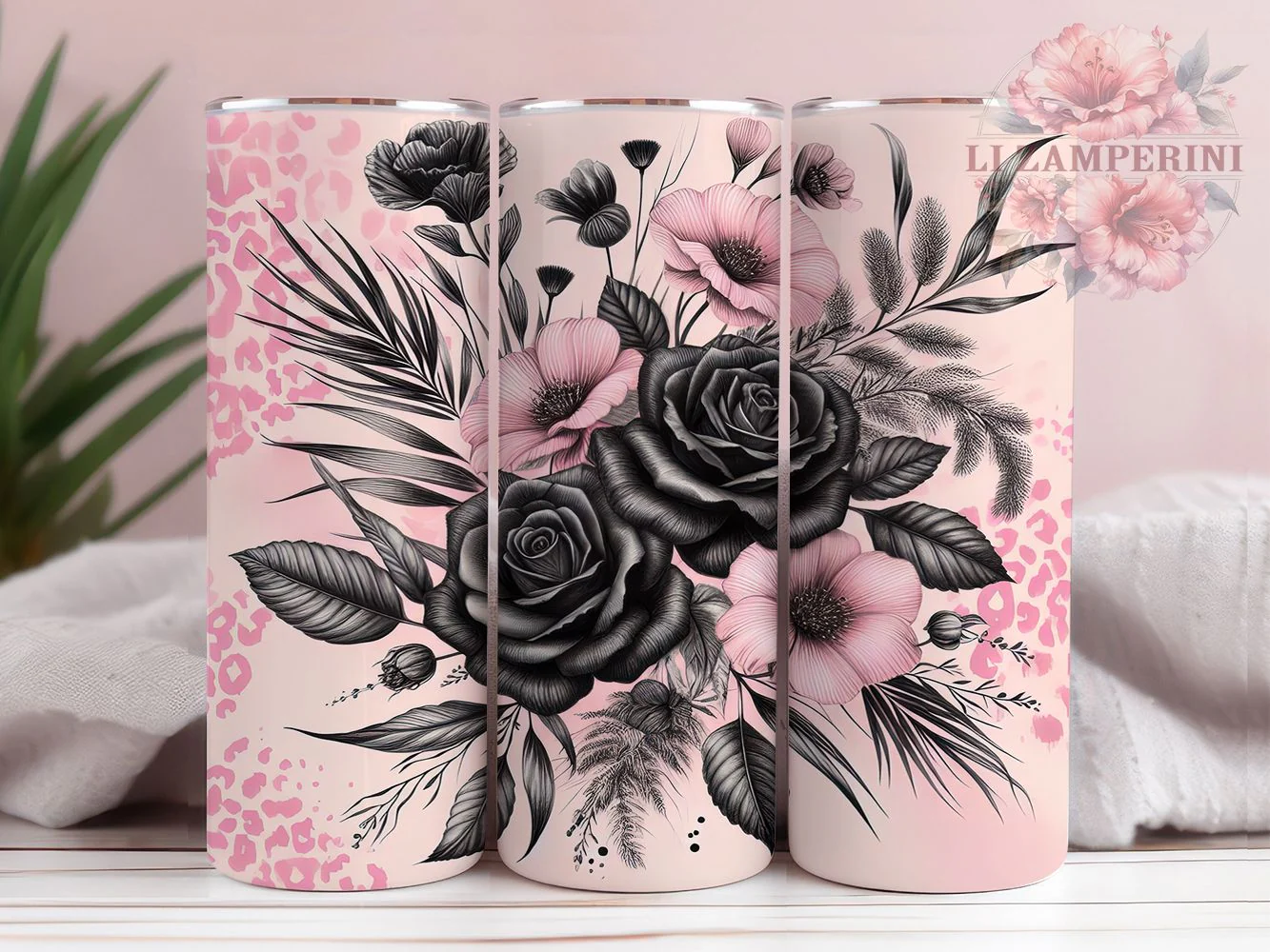 Leopard Black Rose Floral Tumbler Wrap, Black Rose, Purple Floral, Glam Style, Bold Wrap, Elegant Design, Sublimation Design