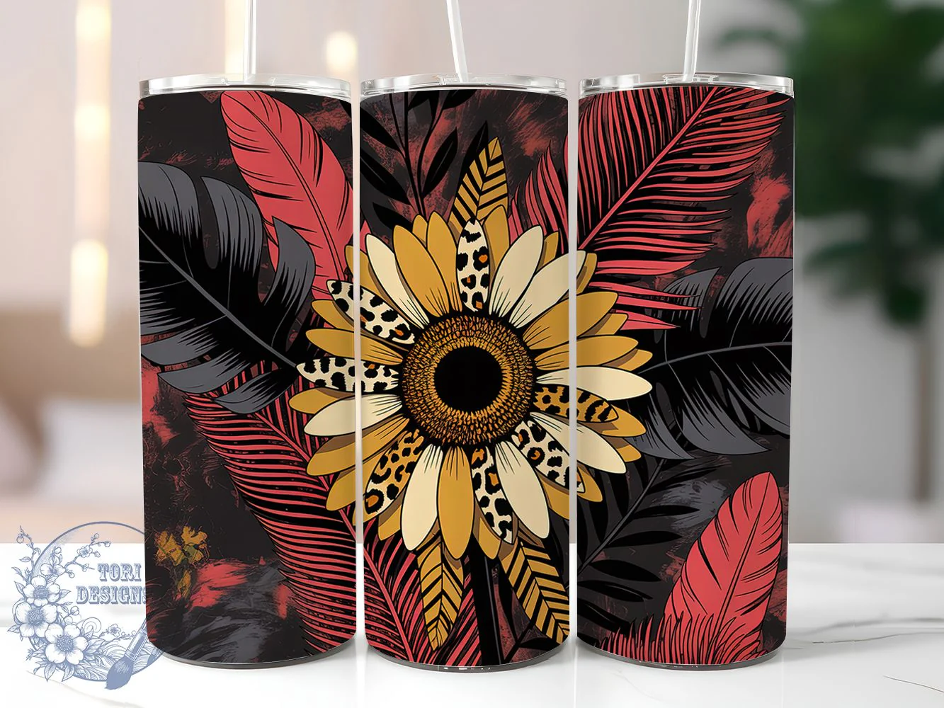 Leopard Cheetah Sunflower Tumbler Wrap, Leopard Print, Cheetah Print, Bold Floral, Wild Style, Glam Wrap, Sublimation Design