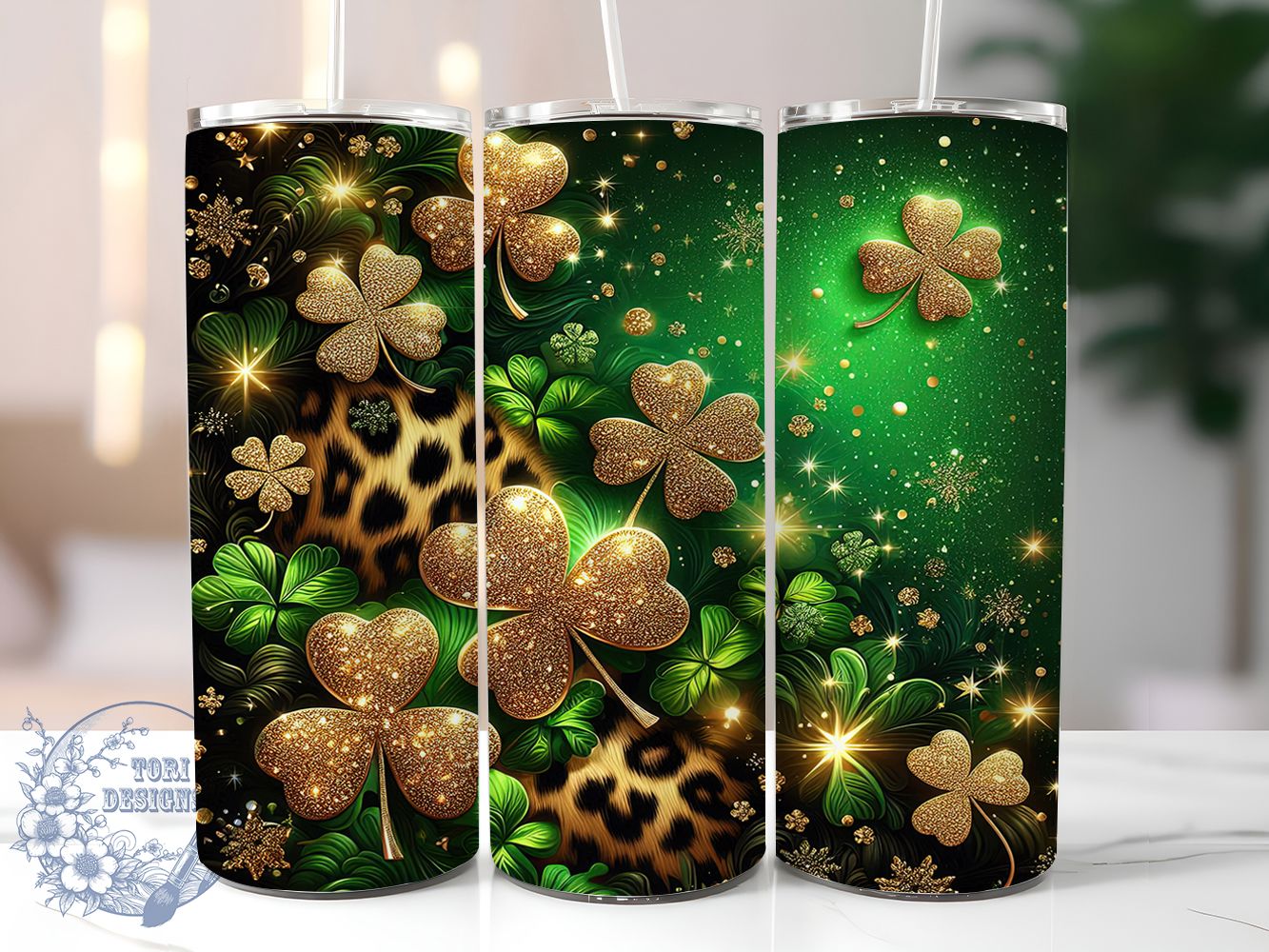 Leopard Shamrock Clover Tumbler, Leopard Print, St Patrick’s Day Theme, Festive Irish Style, Lucky Clover Design, Bold Chic Wrap, Holiday Sublimation, 20Oz Tumbler