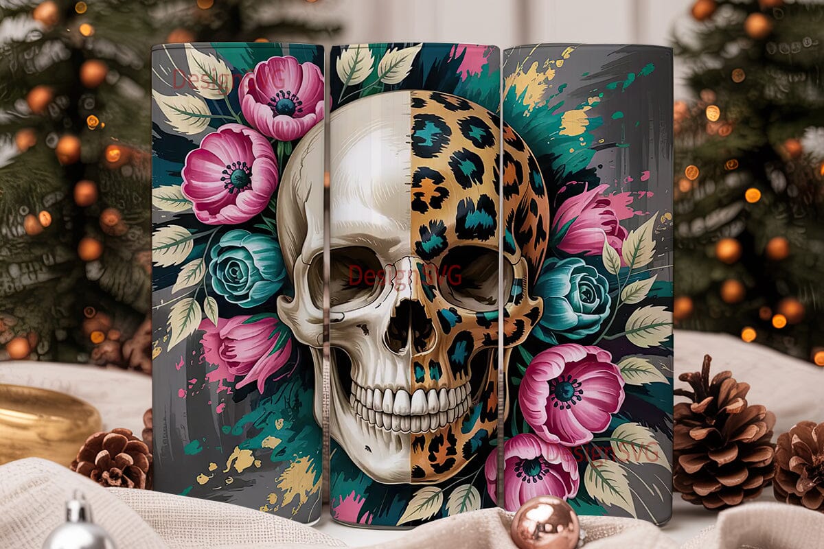 Leopard Skull & Floral 20oz Tumbler Wrap - Image 2