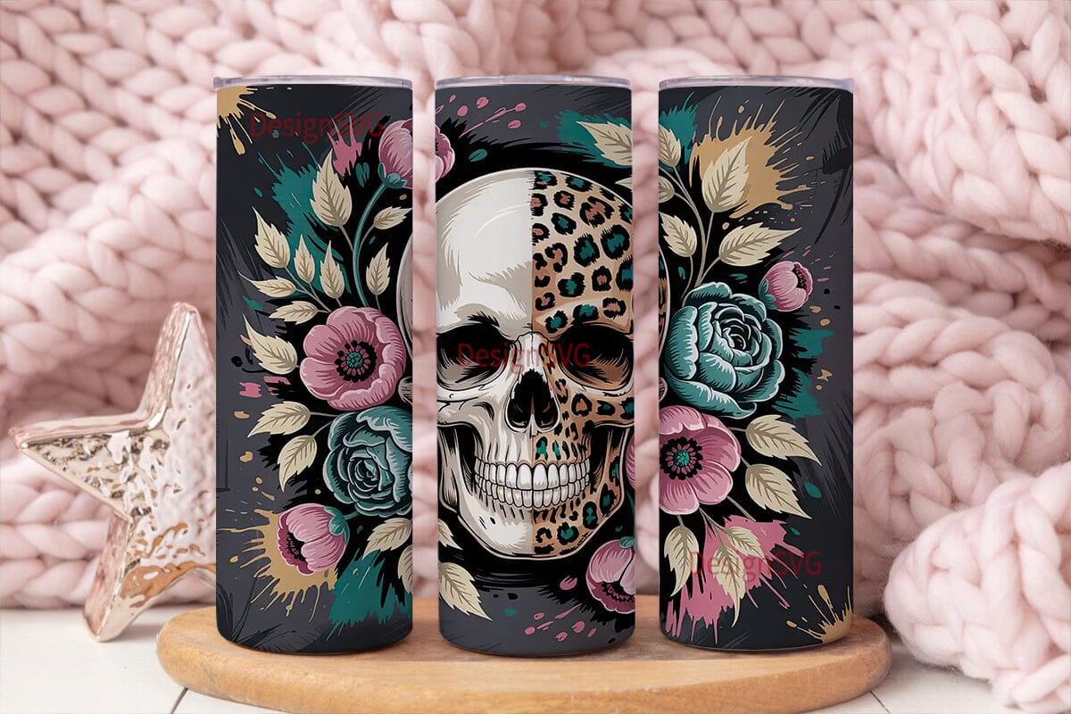 Leopard Skull & Floral 20oz Tumbler Wrap