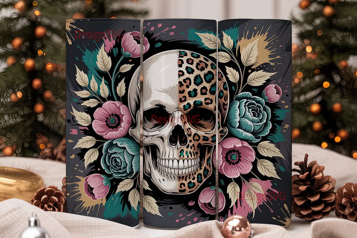Leopard Skull & Floral 20oz Tumbler Wrap - Image 2
