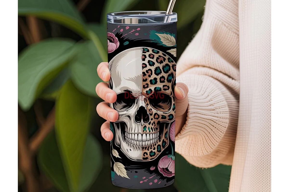 Leopard Skull & Floral 20oz Tumbler Wrap - Image 3
