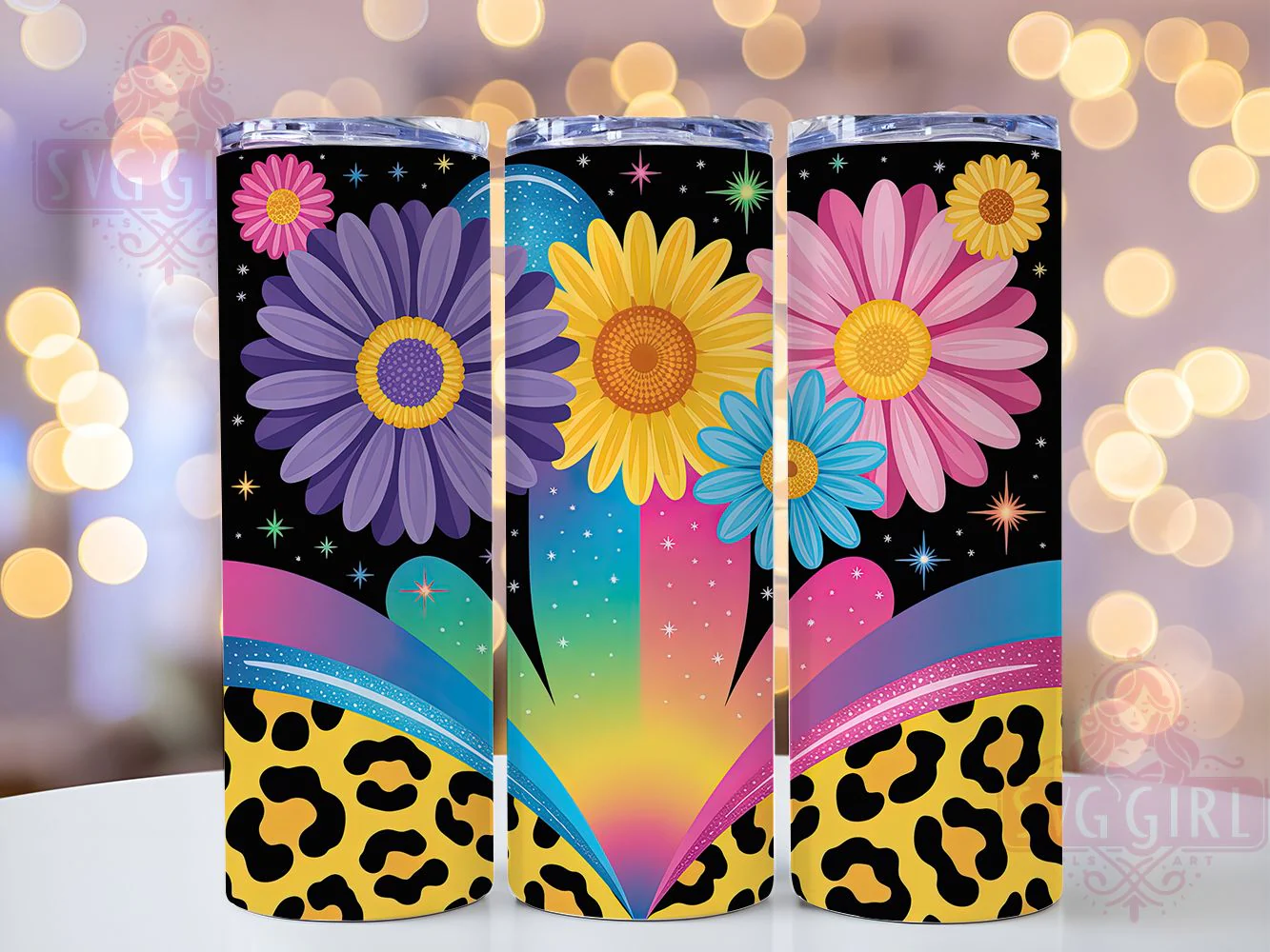 Leopard Sunflower Glitter Tumbler Wrap, Leopard Print, Glitter Seamless, Bold Design, Glam Style, Tumbler Wrap, Sublimation Design