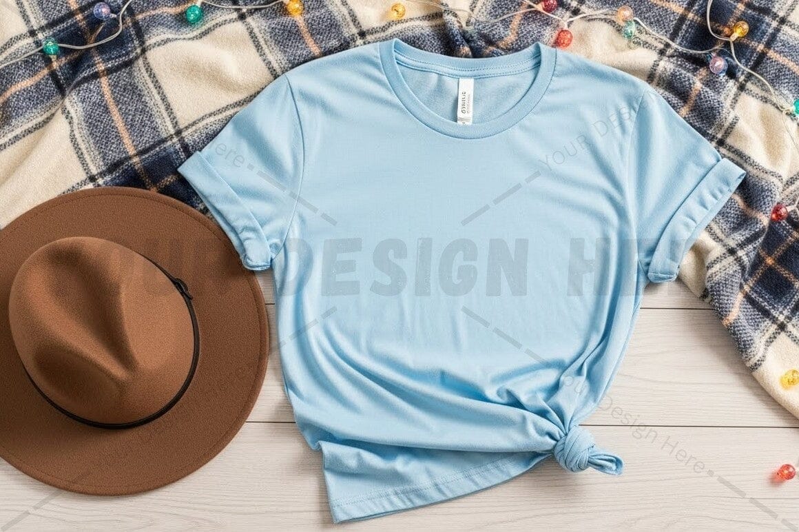 Light blue casual t-shirt mockup