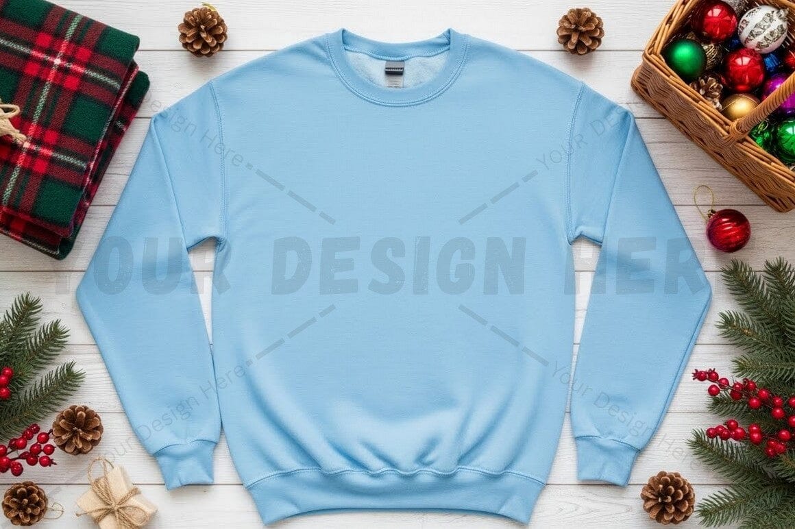 Light blue crew neck sweatshirt christmas design