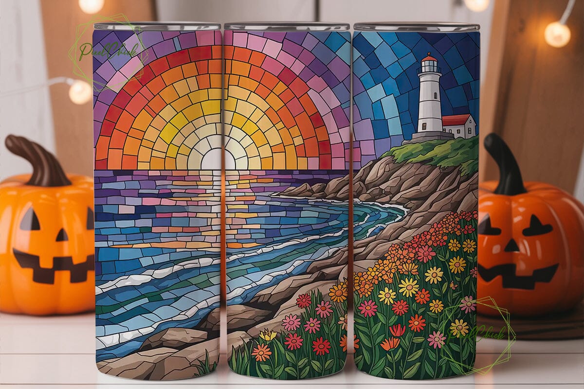 Lighthouse Sunset Mosaic 20oz Tumbler - Image 2