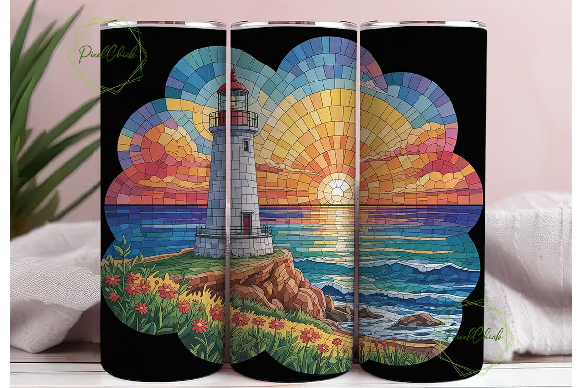 Lighthouse Sunset Mosaic 20oz Tumbler - Image 3