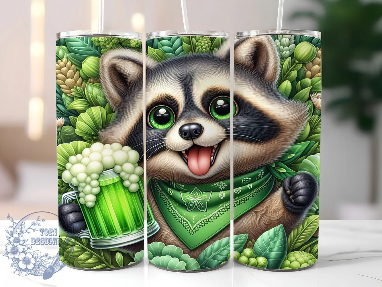 Lucky Irish Raccoon Tumbler, St. Patrick’s Tumbler, Stylish 20oz Wrap, Sublimation Design, Trendy Gift Idea, Irish Raccoon Wrap, Lucky Shamrock Tumbler