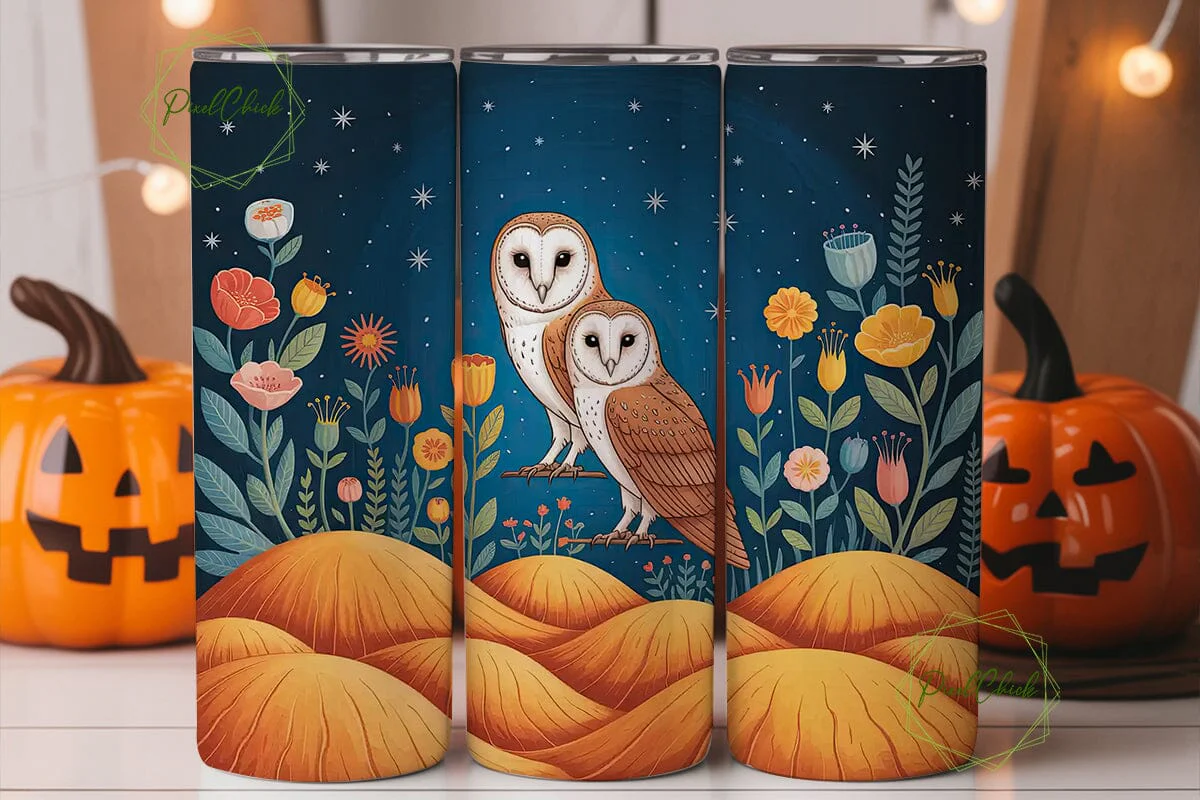 Magical Barn Owl 20oz Tumbler Wrap - Image 2