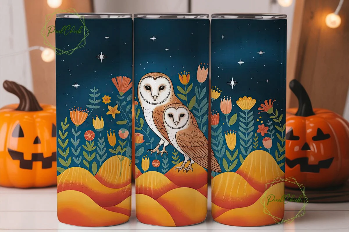 Magical Barn Owl 20oz Tumbler Wrap - Image 2