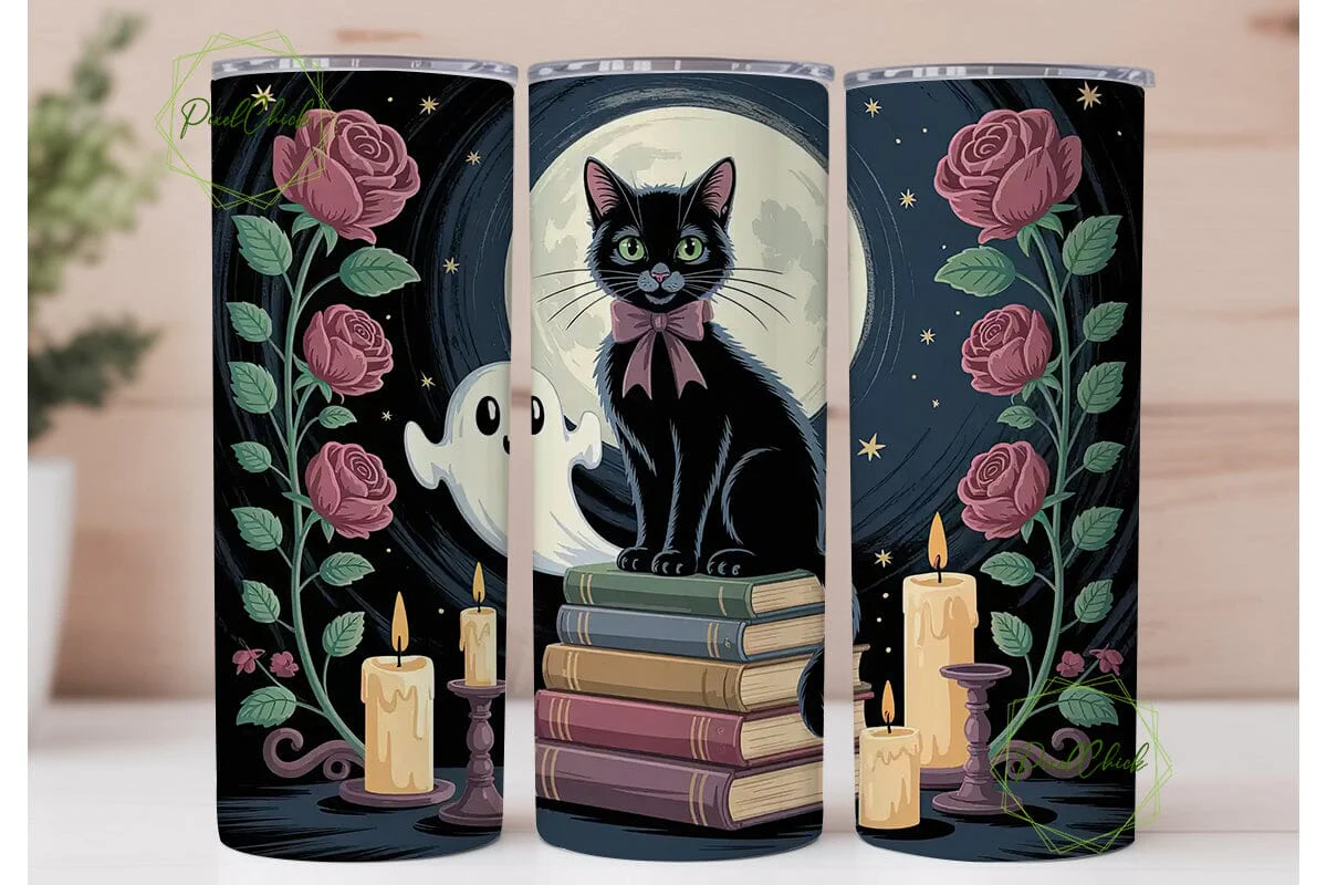 Magical Halloween Cat 20oz Tumbler Wrap - Image 2