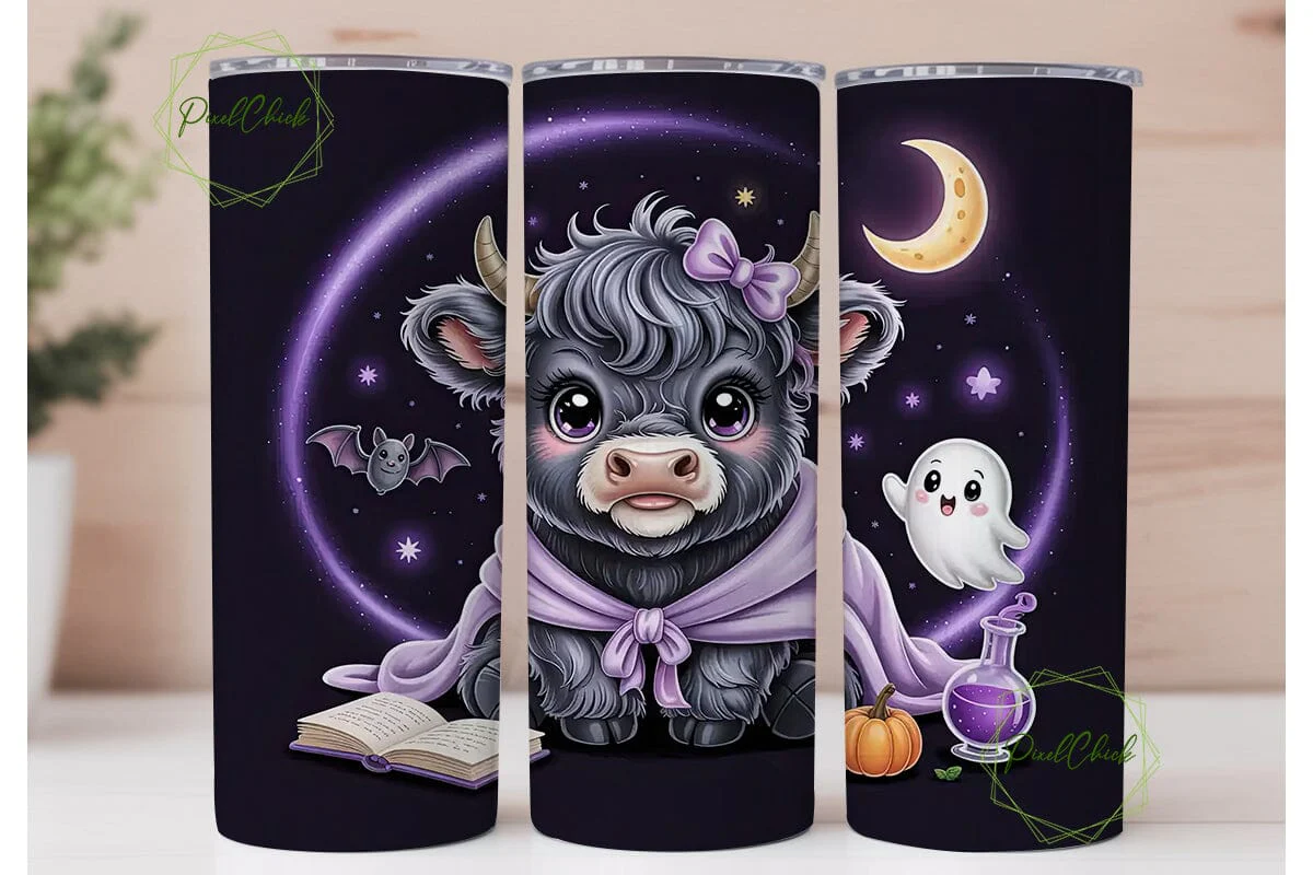 Magical Halloween Cow 20oz Tumbler Wrap - Image 2