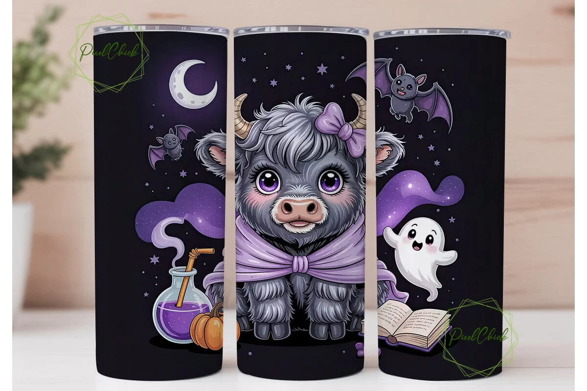 Magical Halloween Cow 20oz Tumbler Wrap - Image 2