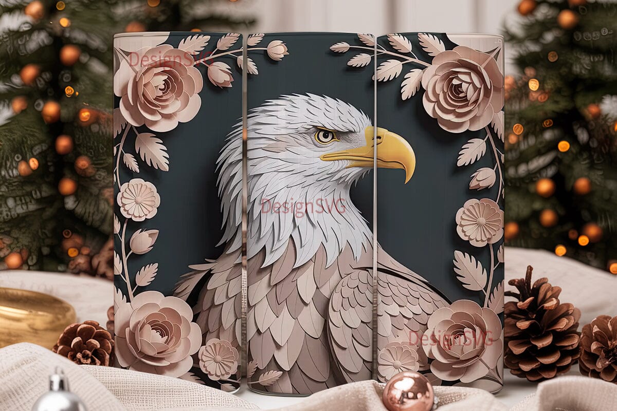 Majestic Eagle & Flowers 20oz Tumbler - Image 2