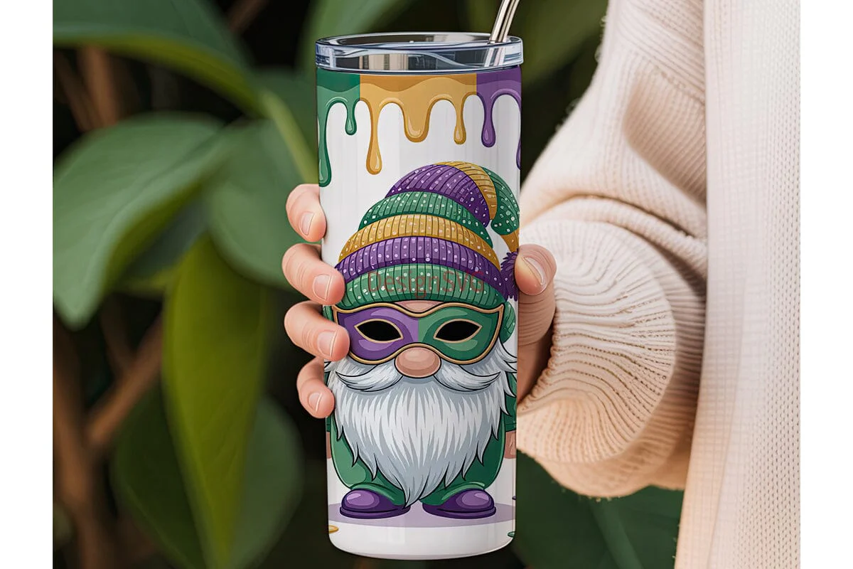 Mardi Gras Gnome 20oz Tumbler Wrap - Image 3