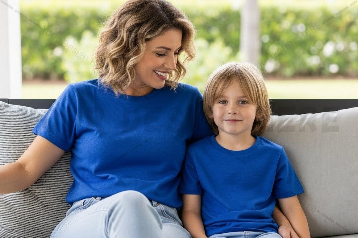 Matching blue t-shirt mockup design