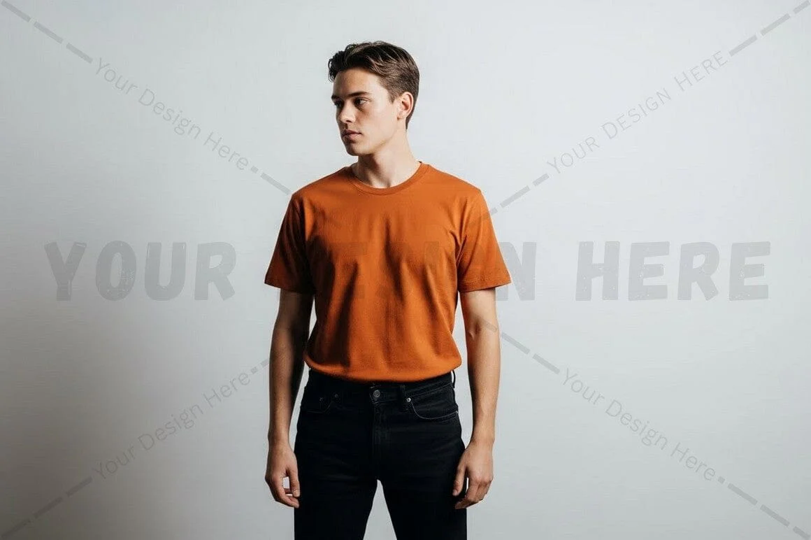 Men's orange t-shirt mockup