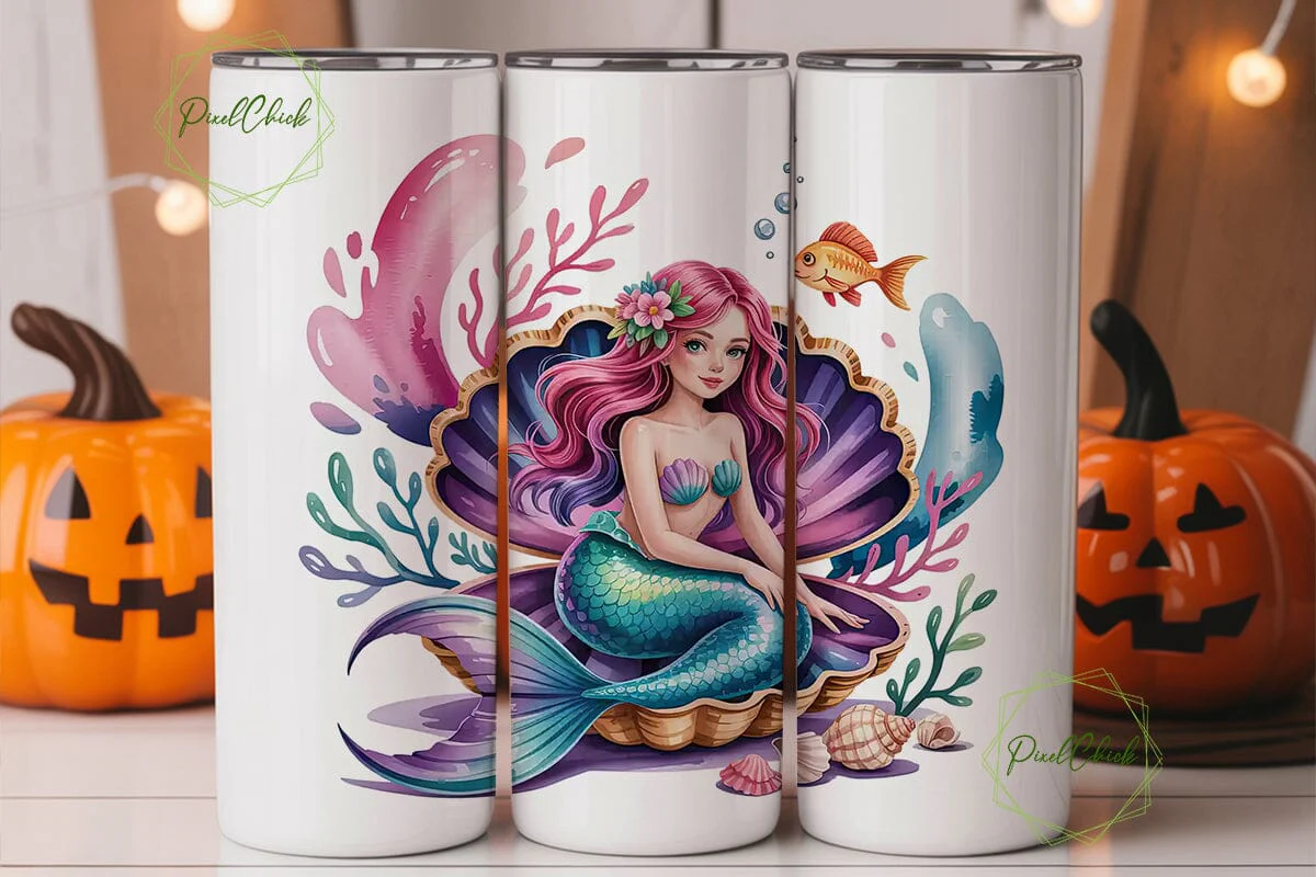 Mermaid in Clamshell 20oz Tumbler Wrap - Image 2