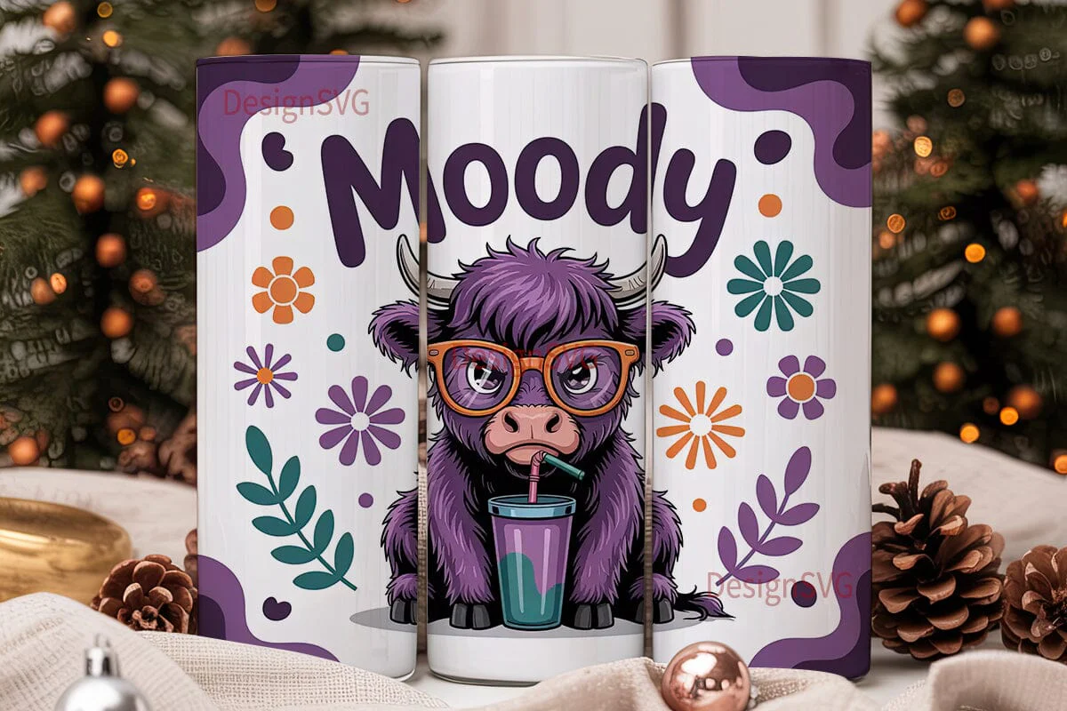 Moody Highland Cow 20oz Tumbler Wrap - Image 2