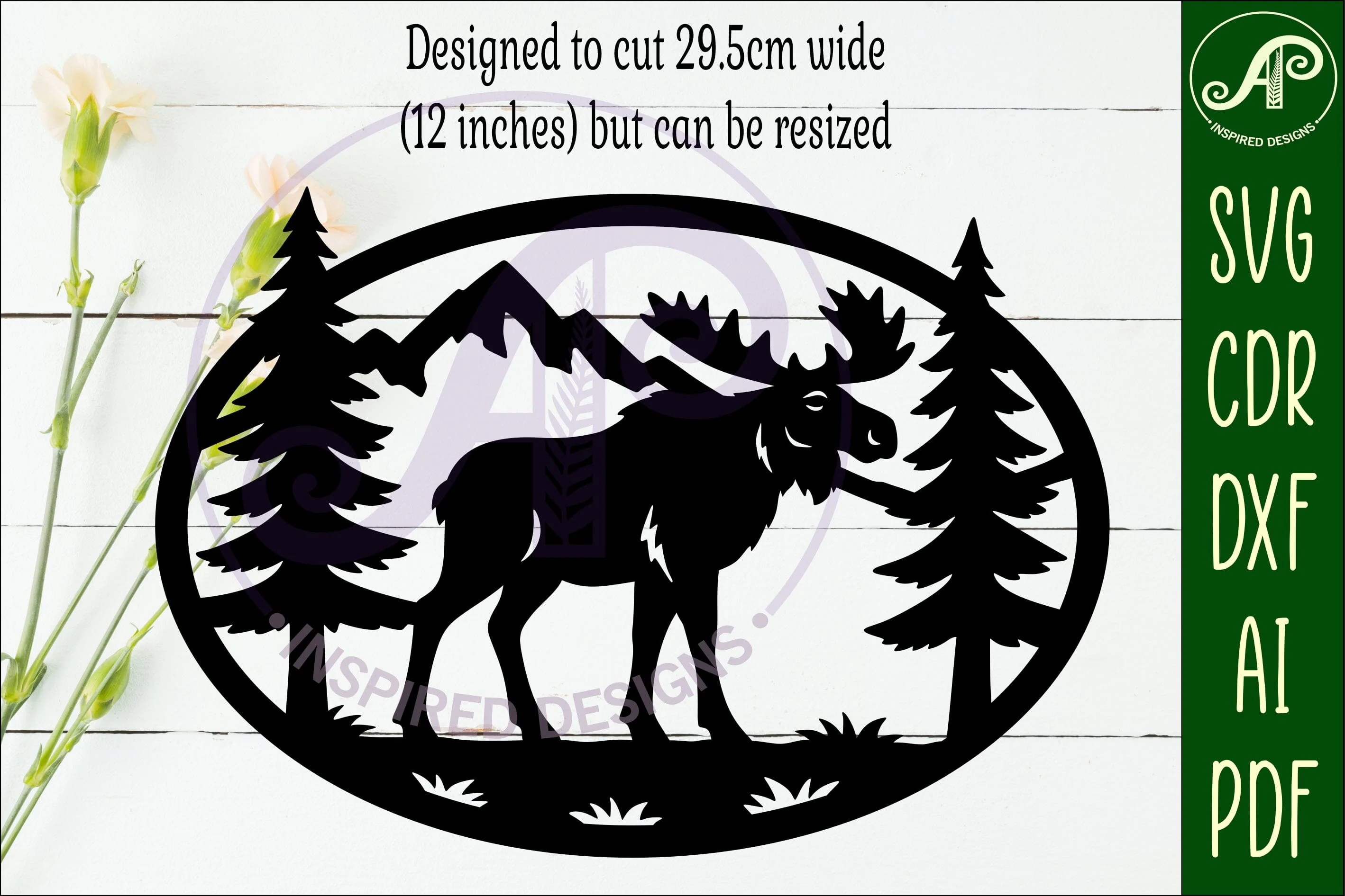 Moose mountain scene Oval wall sign laser cut file - Image 2